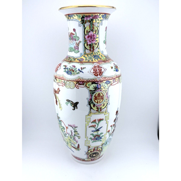 Vintage 12.5” Famille Rose Style Hand-Painted Chinese Porcelain Vase 12.5” - Picture 4 of 14